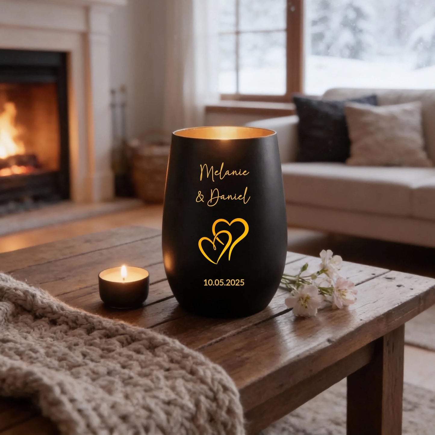 Personalisiertes Windlicht - "Herzen" - LeinwandGlück