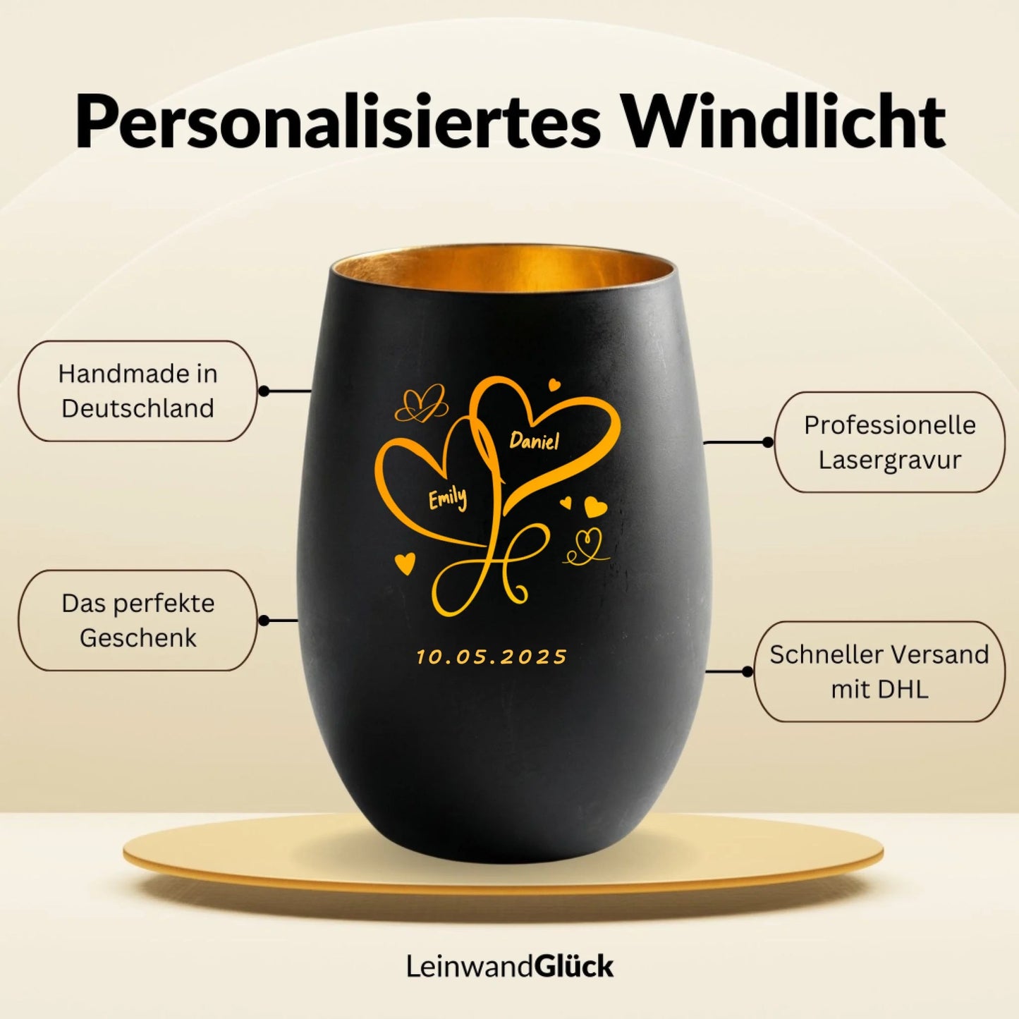 Personalisiertes Windlicht - "Valentin" - LeinwandGlück