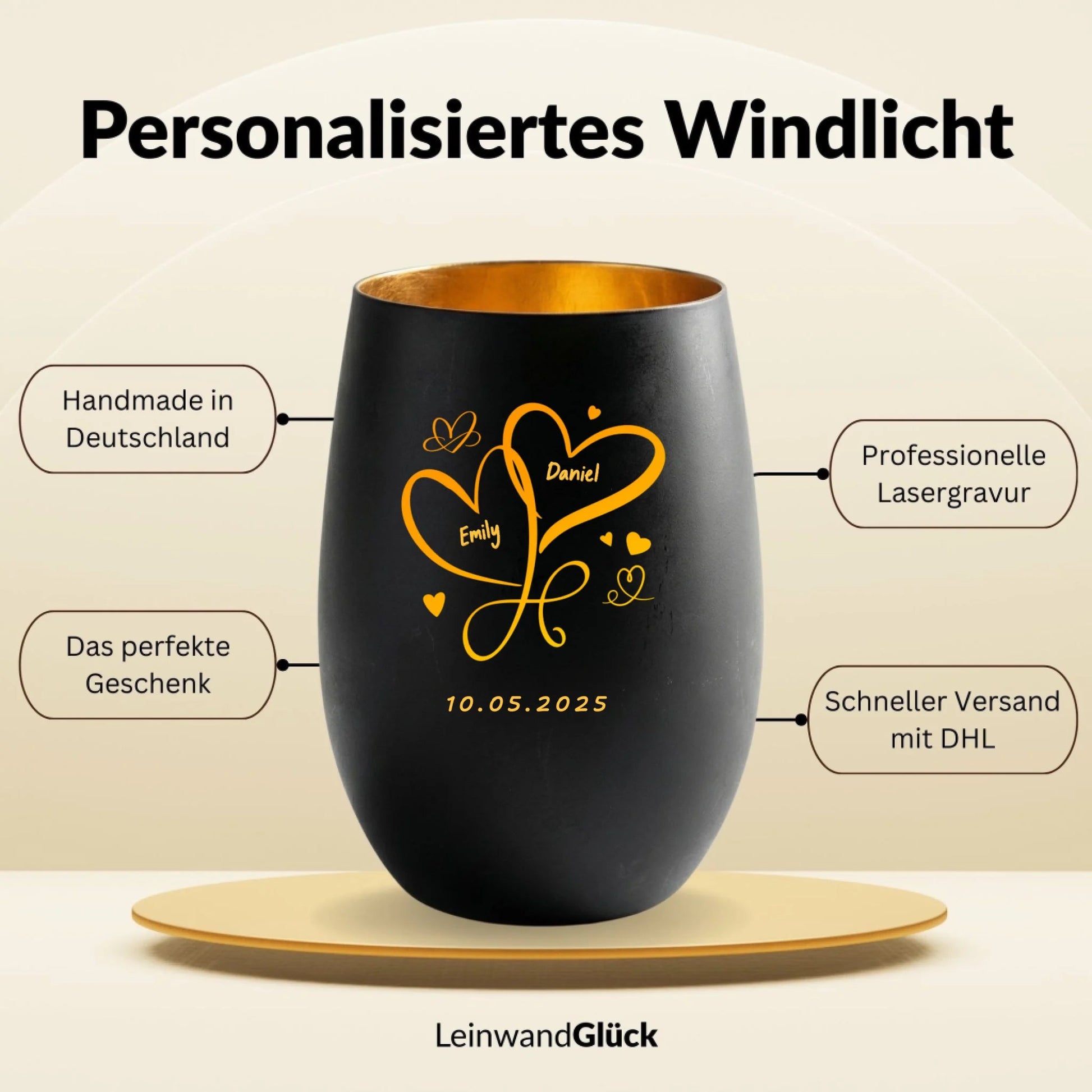 Personalisiertes Windlicht - "Valentin" - LeinwandGlück