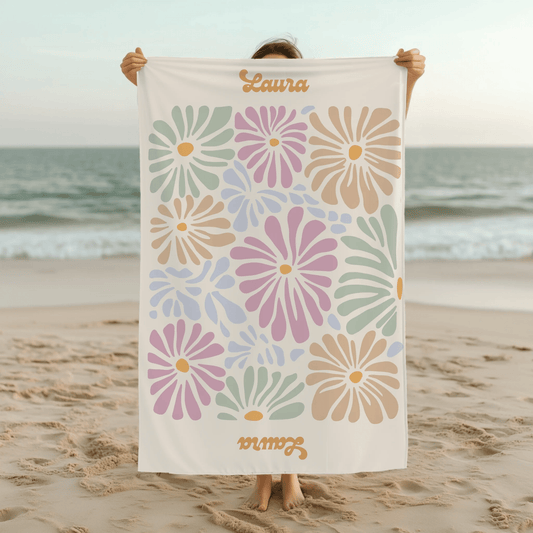 Strandtuch personalisiert "Retro Blumen" - LeinwandGlück